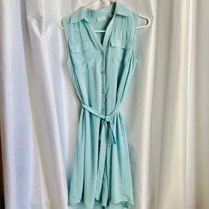 Light blue belted button down dress